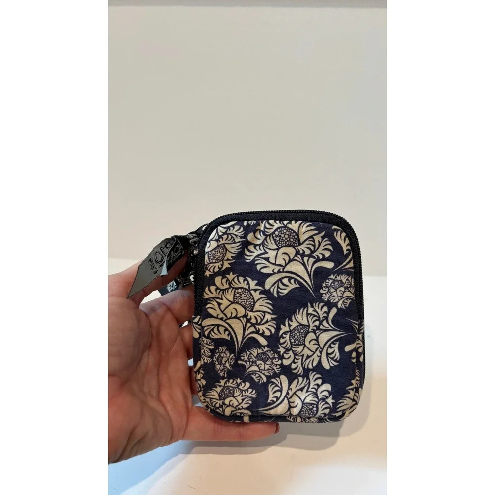 Iota Chic Navy Blue Floral Zip ID Case Wallet with Lanyard and Key Ring